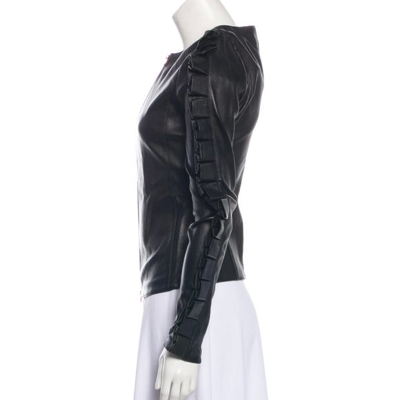 Thomas Wylde Black Leather Jacket with Statement Sleeves, SZ XXS - Picture 3 of 5